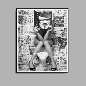 Bathroom Wall Art Printable – Girl on Toilet, Feminist Poster, Chic Decor